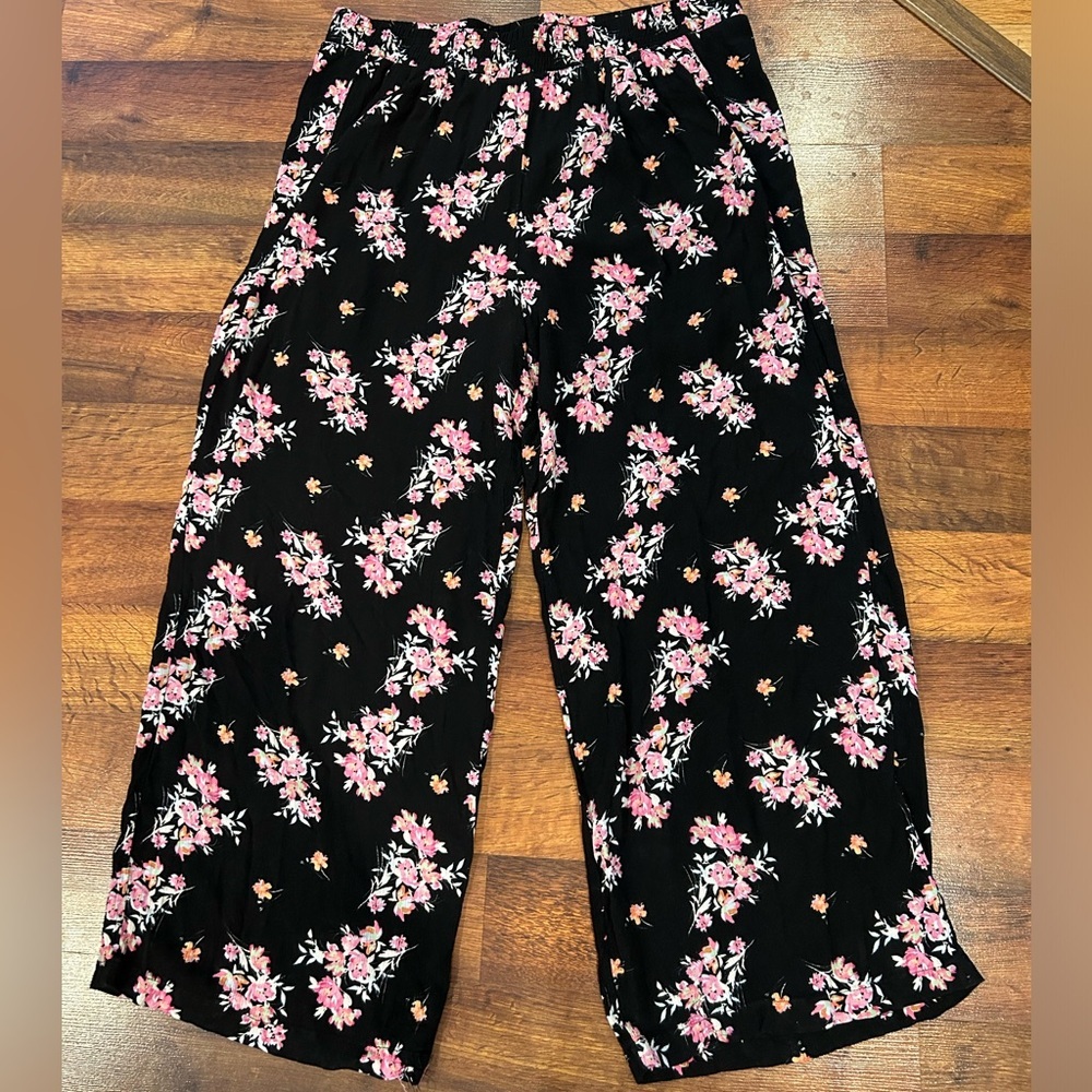 Torrid Black and Pink Floral Wide Leg Pants